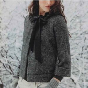J Crew Cheshire Herringbone 100% Wool Crop Coat Size 6 Gray Black Classic Jacket